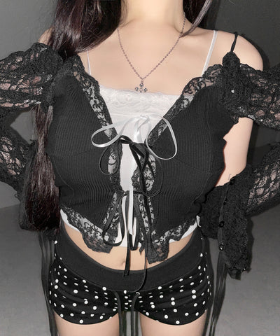 ダブルリボンレースレイヤードキャミソール ／ double ribbon lace layered camisole