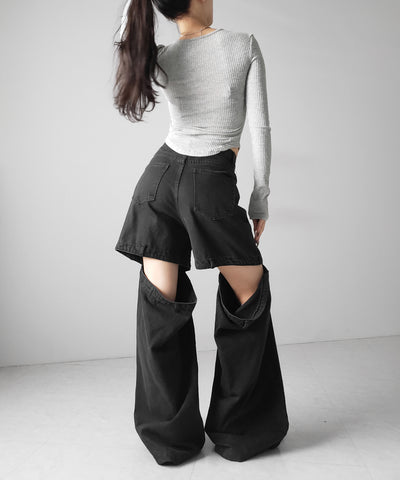 スナップボタンタイトリブカットソートップス ／ snap button tight ribbed cutsew tops