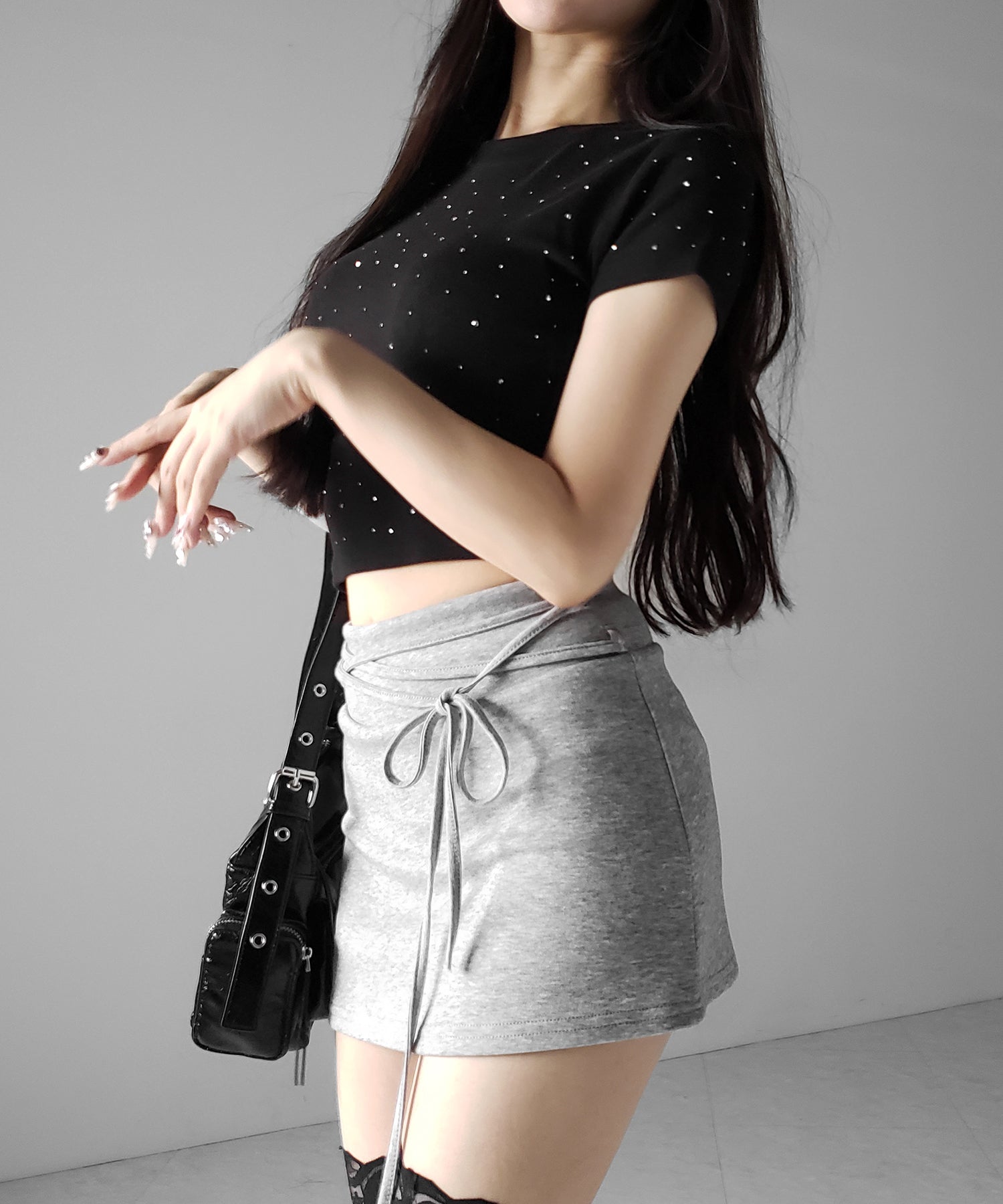 【 インパン裏地付き 】ストリングリボンミニスカート ／ string ribbon mini skirt