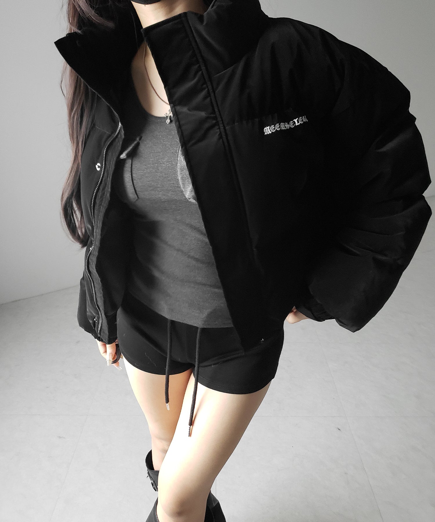 【 裏起毛 】アウトポケットオープンネックスリムトップス ／ out pocket open neck slim tops