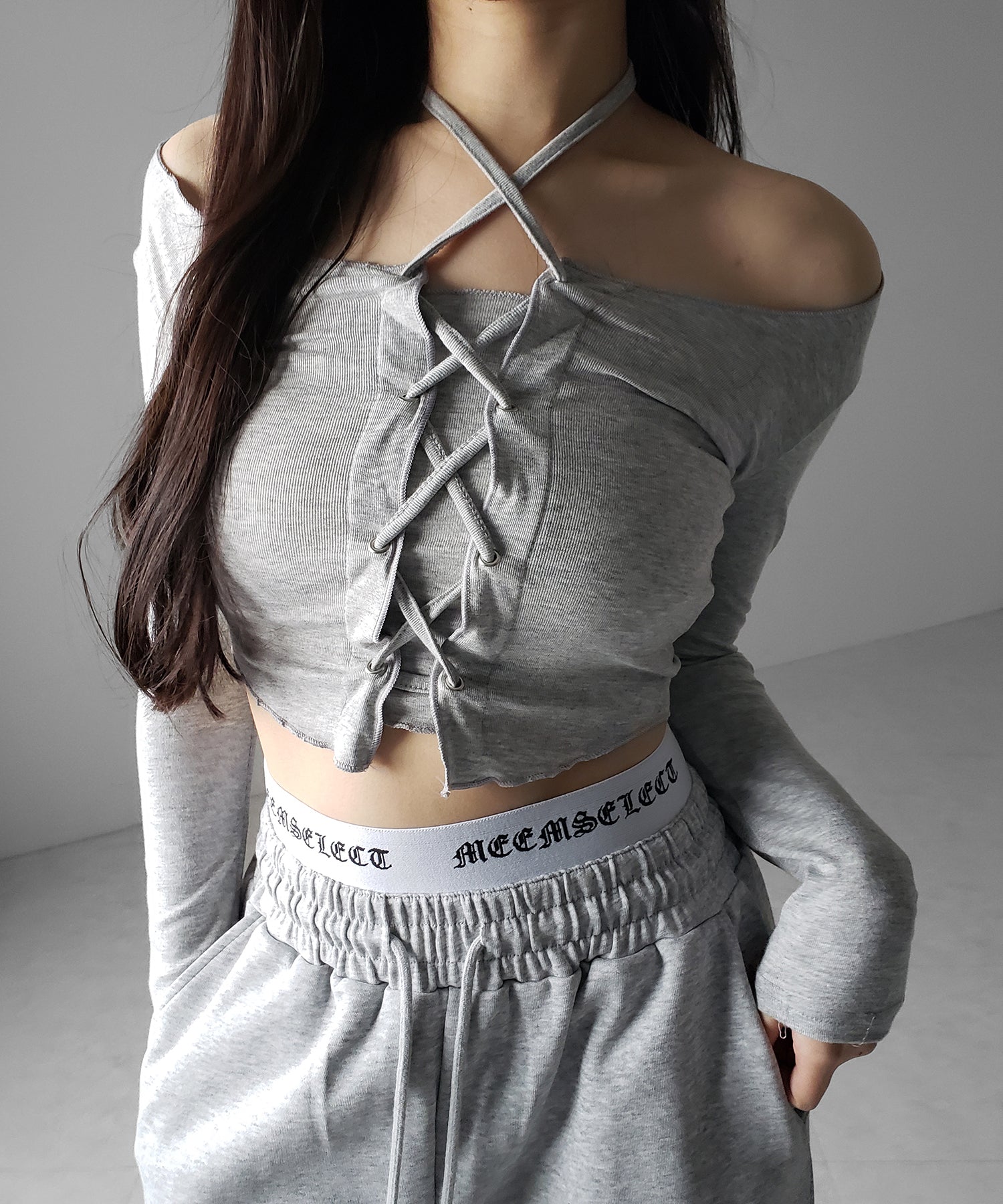 ウエストグランジロゴスウェットワイドパンツ ／ waist grunge logo sweat wide pants