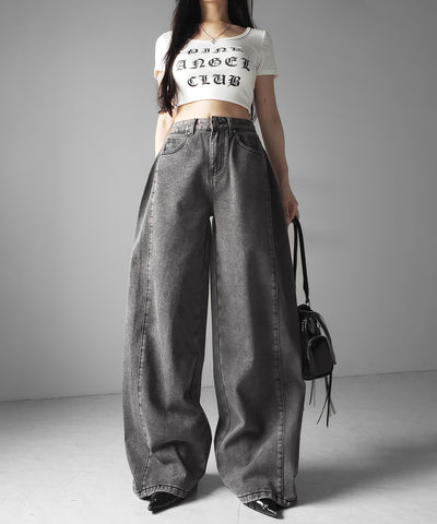 ヴィンテージライクウォッシュカーブワイドデニム ／ vintage like wash curve wide denim
