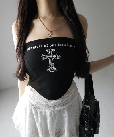 クロスグランジロゴベアトップス ／ cross grunge logo bare tops