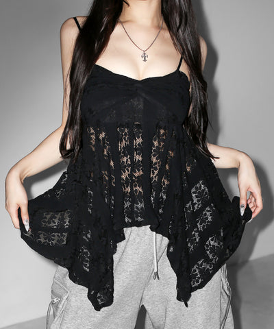 フロントリボンレースフレアキャミチュニック ／ front ribbon lace flare camisole tunic