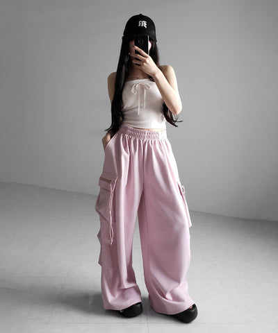 フロントリボンレースショートキャミソール ／ front ribbon lace short camisole