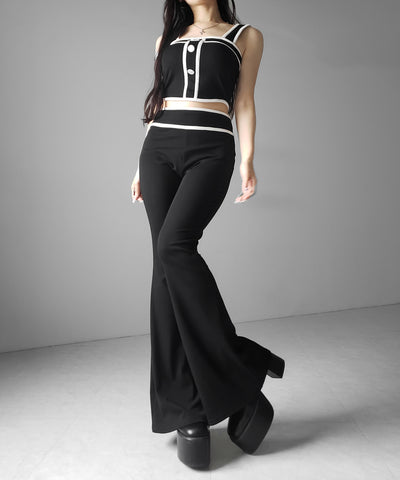 【 セットアップ】フロントボタンパイピングビスチェ＋ フレアパンツ ＳＥＴ ／ 【 SETUP 】front button piping buister ＋ flare pants SET