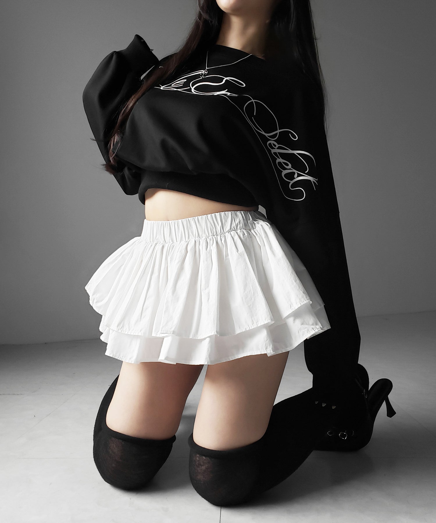 【 インパン裏地付 】ボリュームフレアコットンミニスカート ／ volume flare cotton mini skirt