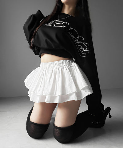 【 インパン裏地付 】ボリュームフレアコットンミニスカート ／ volume flare cotton mini skirt