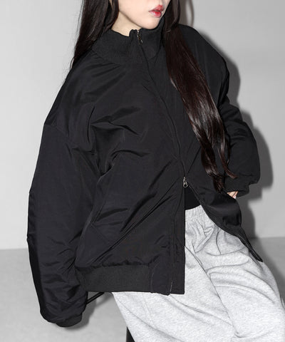 ダブルジップスタンドカラー中綿オーバーブルゾン ／ Double-zip stand-collar padded overblouson