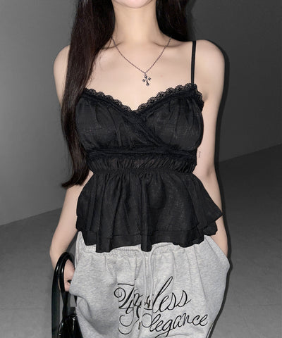 レースフリルペプラムキャミソール ／ lace frill peplum camisole