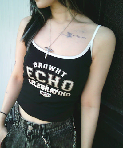 【 カップ付き 】フロントロゴプリントショートキャミソール ／ front logo print short camisole