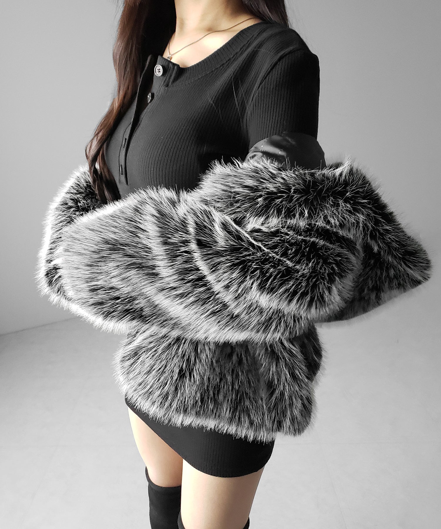 裏起毛ヘンリーネックタイトミニワンピース ／ urakimo henley neck tight mini onepiece