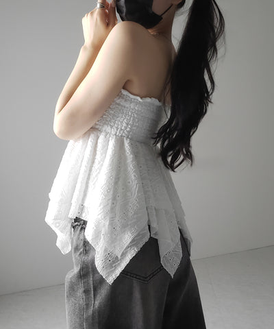 【 トップスとしても使える２WAY 】シャーリングリボンフリルビスチェミニスカート ／ shirring ribbon frill bustier mini skirt