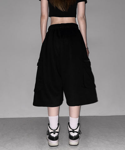 タックワイドカーゴスウェットハーフパンツ / tuck wide cargo sweat half pants