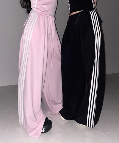 【 セットアップ 】サイドラインベアトップ＋タックワイドカットソーパンツ SETUP ／ ( SETUP ) sideline bare top + tack wide cutsew pants
