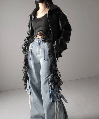 【 ２color 】レースフリルレイヤードビスチェキャミソール ／ lace frill layered bustier camisole