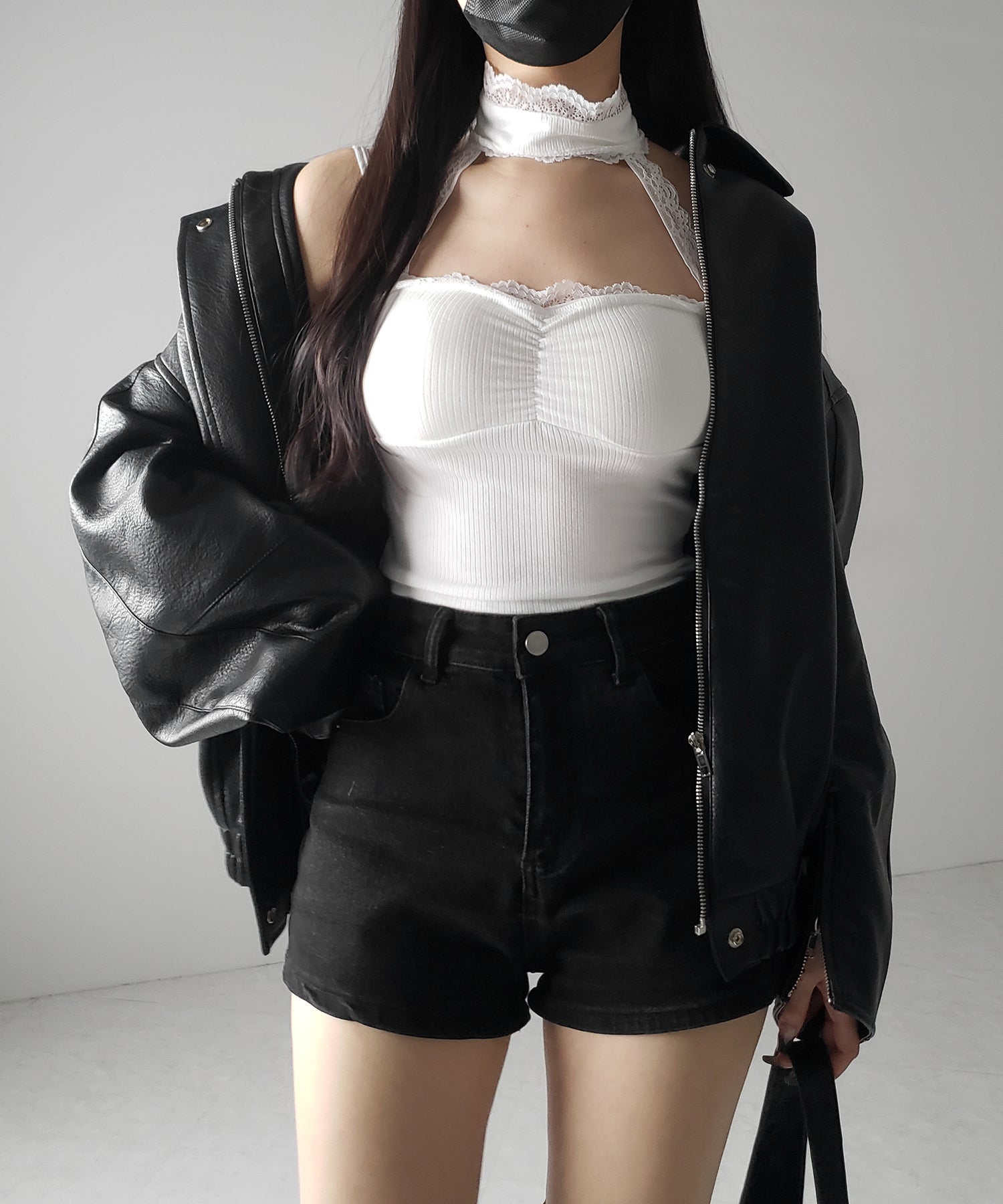 【 ２color ／ カップ付 】レースチョーカーストラップリブキャミソール ／ lace choker strap lib camisole