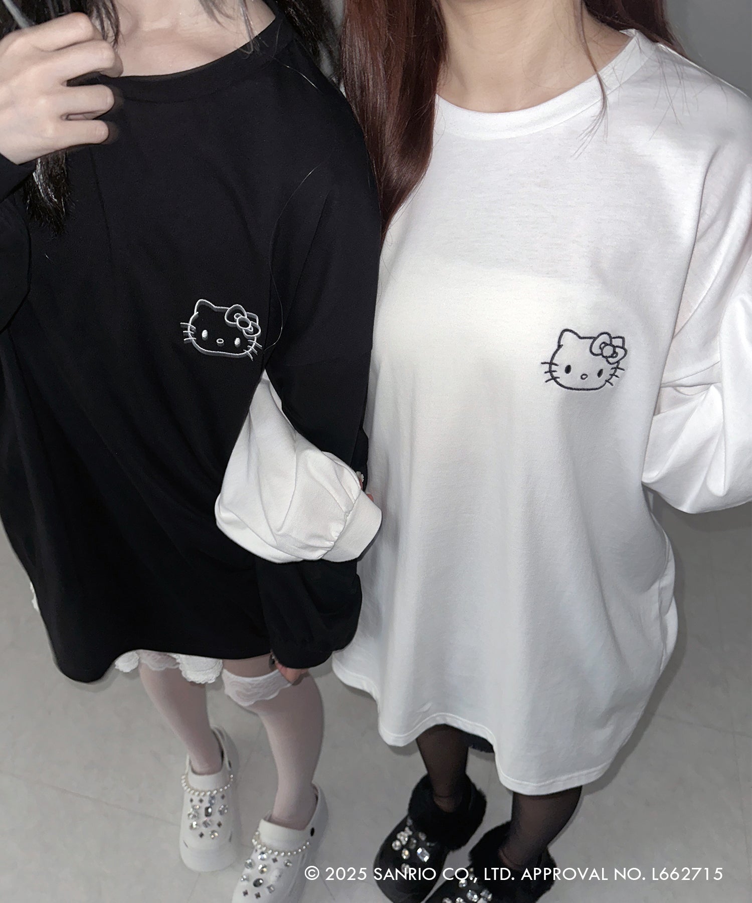 【 HELLO KITTY × me+em select 】ハローキティ刺繍長袖ビッグロンT ／ Hello Kitty embroidery big long sleeve T-Shirts【 セットアップ着用可能 】