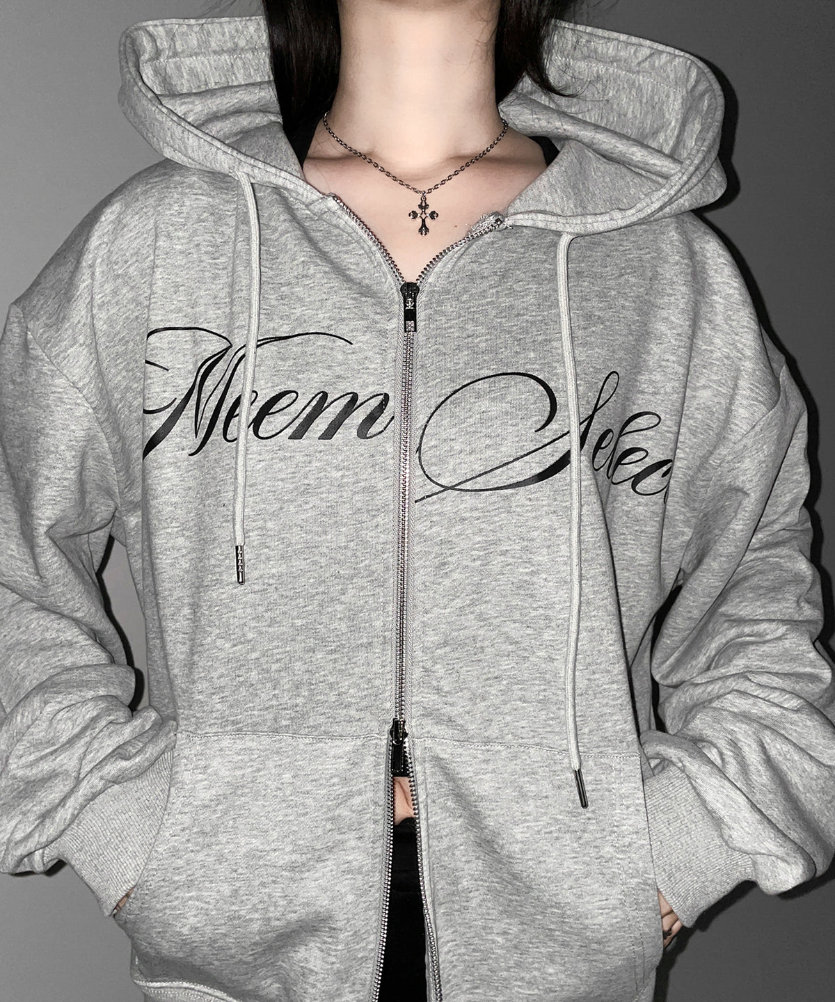 【 セットアップ可能 】レタリングロゴプリントダブルジップビッグパーカー ／ lettering logo print double zip BIG hoodie