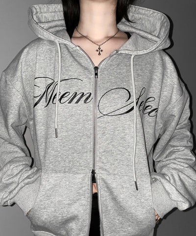 【 セットアップ可能 】レタリングロゴプリントダブルジップビッグパーカー ／ lettering logo print double zip BIG hoodie