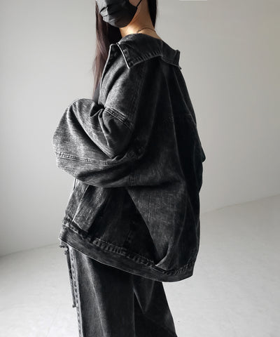 【 デニムセットアップ着用可能 】ヴィンテージケミカルブリーチタックダメージワイドデニム ／ vintage chemical bleach tuck damage wide denim