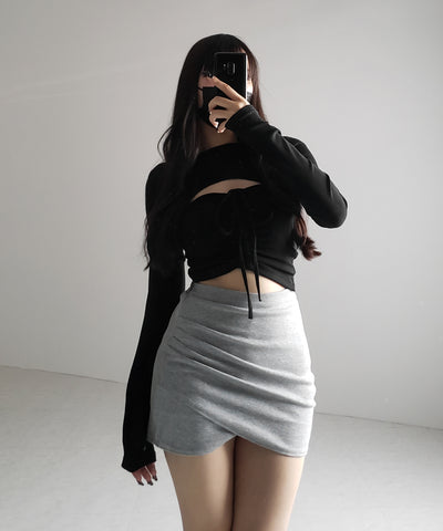 【 ２color ／ インパン裏地付 】サイドタックギャザータイトミニスカート ／side tuck gather tight mini skirt