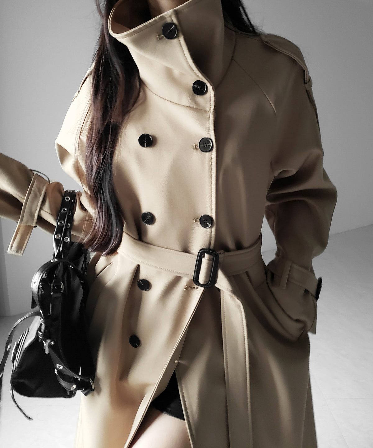 ２WAYスタンドカラーオーバーロングトレンチコート ／ 2WAY stand collar over long trench coat