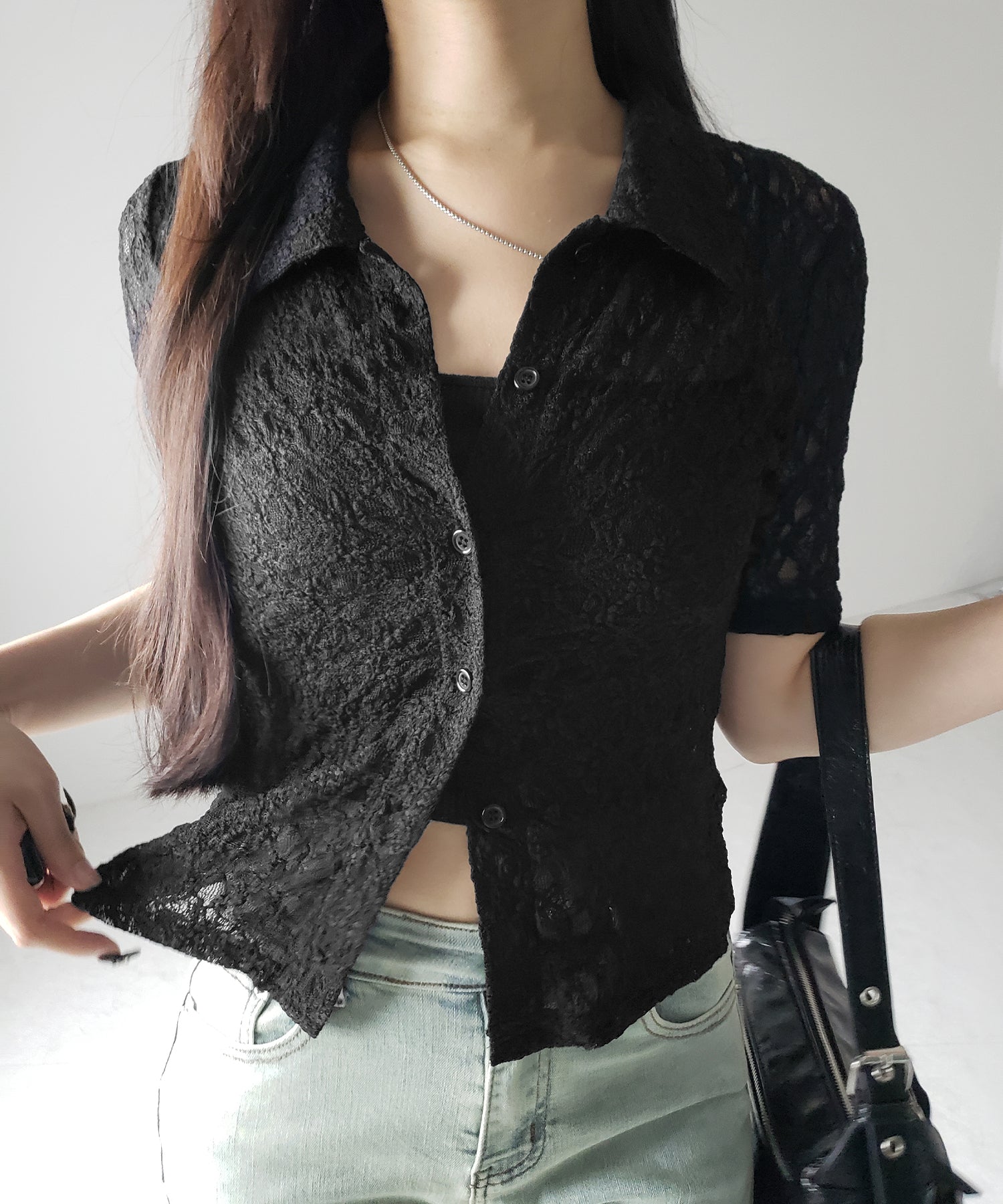 完売 2color 】コンパクトワンホンストレッチレースシャツ 靴
