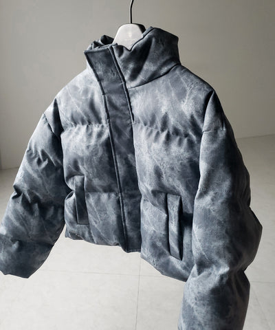 【 セットアップ着用可能 】ヴィンテージライクフェイクレザーショートダウンジャケット ／ vintage like fake leather short down jacket