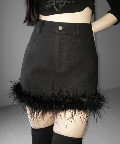 【 インナーパンツ裏地付 】ファードッキングウールライクレディミニスカート ／ fur docking woollike lady mini skirt