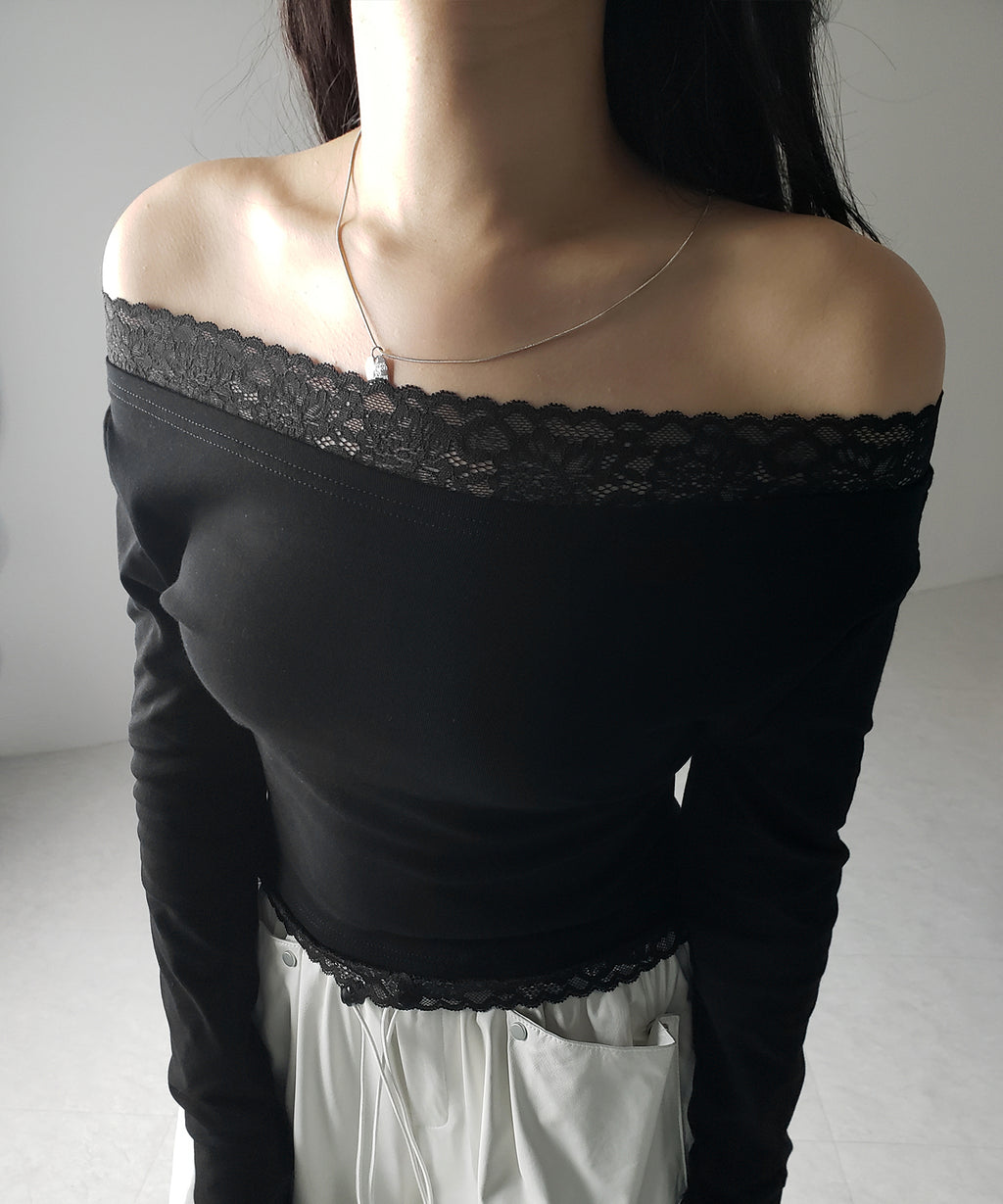 2color 】レース切替オフショルダートップス ／ lace off shoulder tops