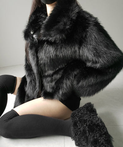 スタンドカラーミックスファーショートコート ／ stand-collar mix fur short coat