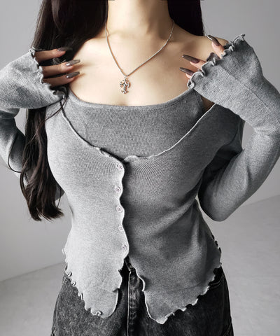レイヤード風メロースリムニットカーディガン ／ layered mellow slim knit cardigan