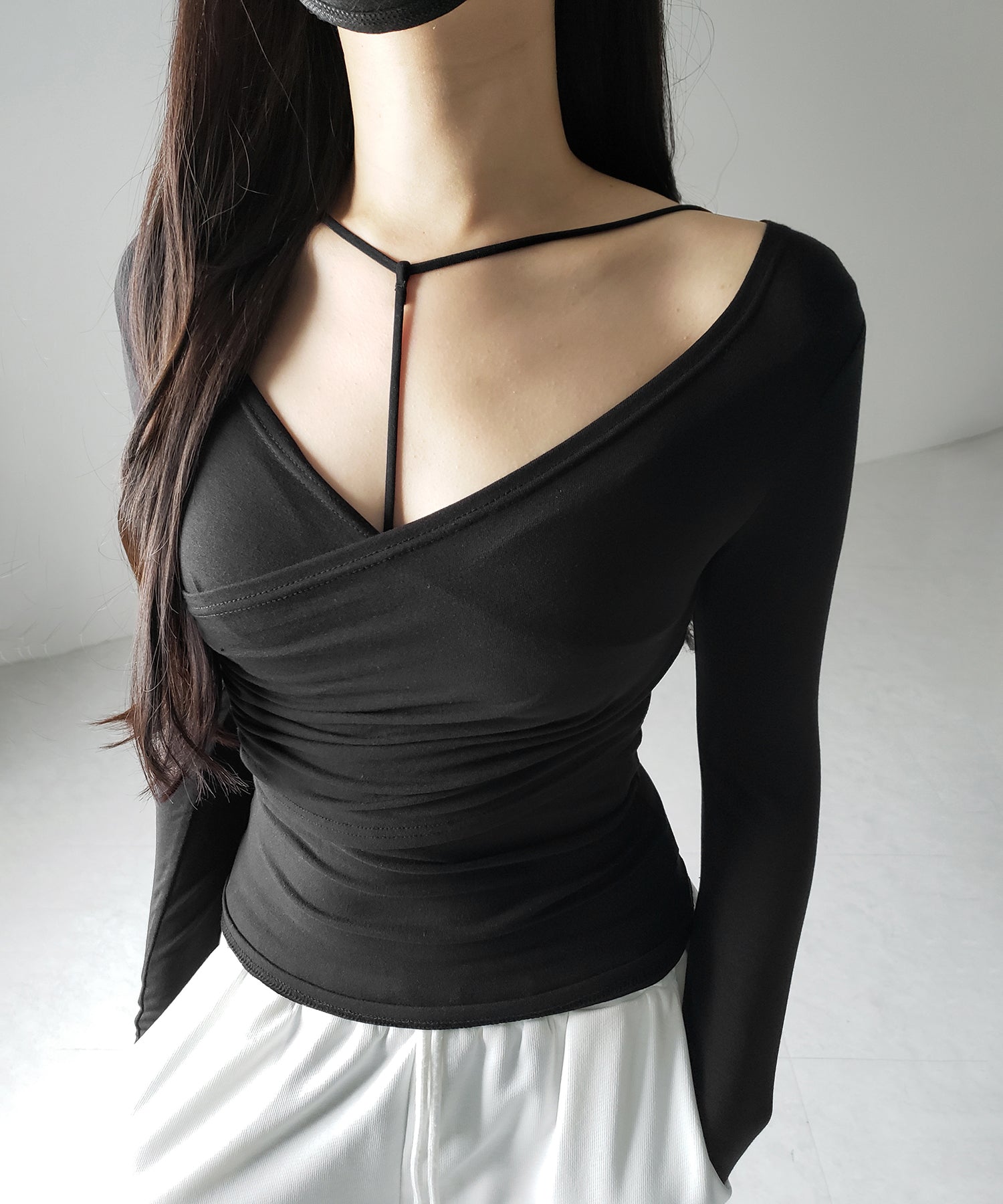 【 ２点セット 】Y-ストラップスリムギャザーレイヤードトップス ／ Y-strap slim gather layered tops