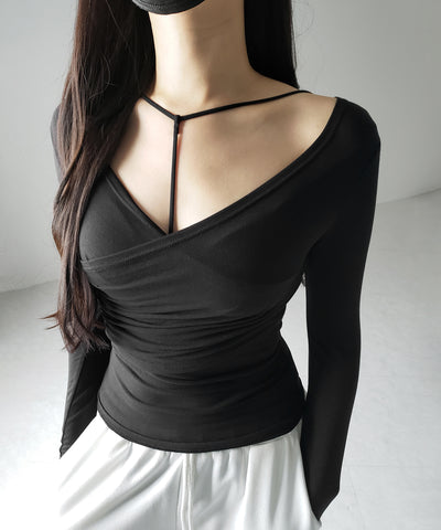 【 ２点セット 】Y-ストラップスリムギャザーレイヤードトップス ／ Y-strap slim gather layered tops
