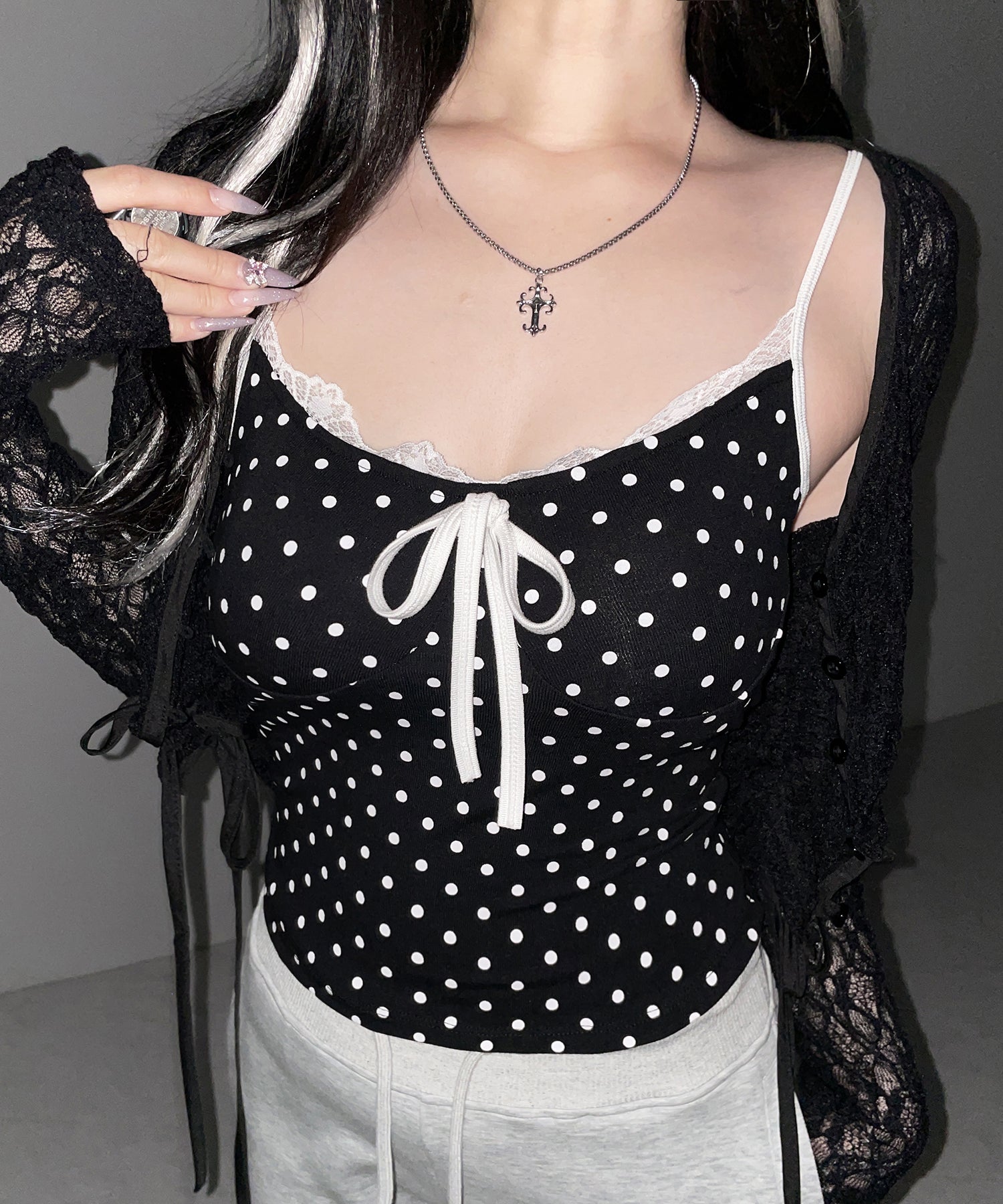 ドットレースリボンキャミソール ／ dot lace ribbon camiole