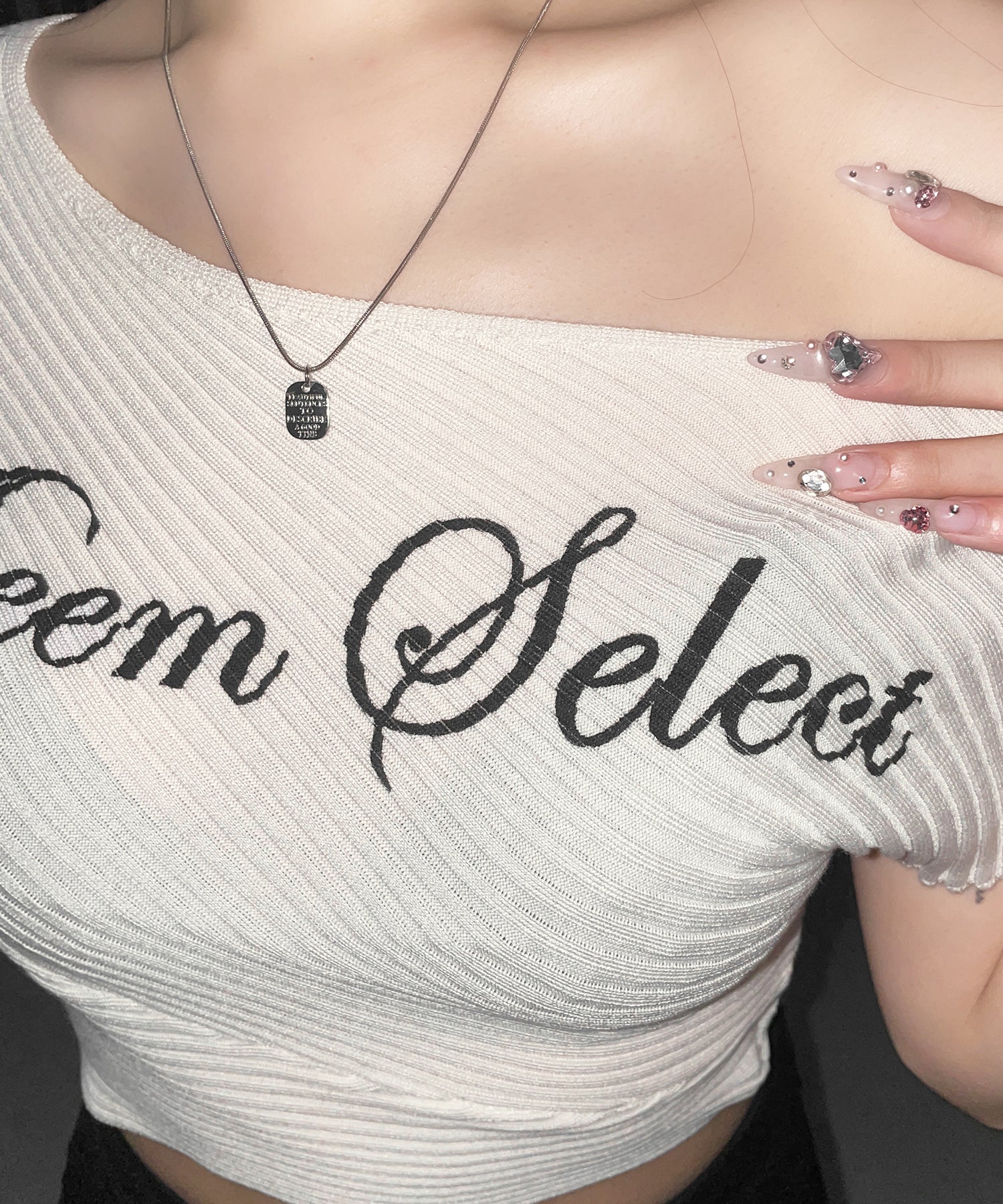 レタリングロゴワンショルリブニット ／ lettering logo oneshoulder lib knit