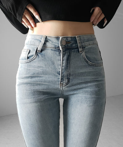 【４size 】バックリボンレースアップ美脚ストレッチフレアデニム ／ back ribbon lace up slim leg stretch flare denim