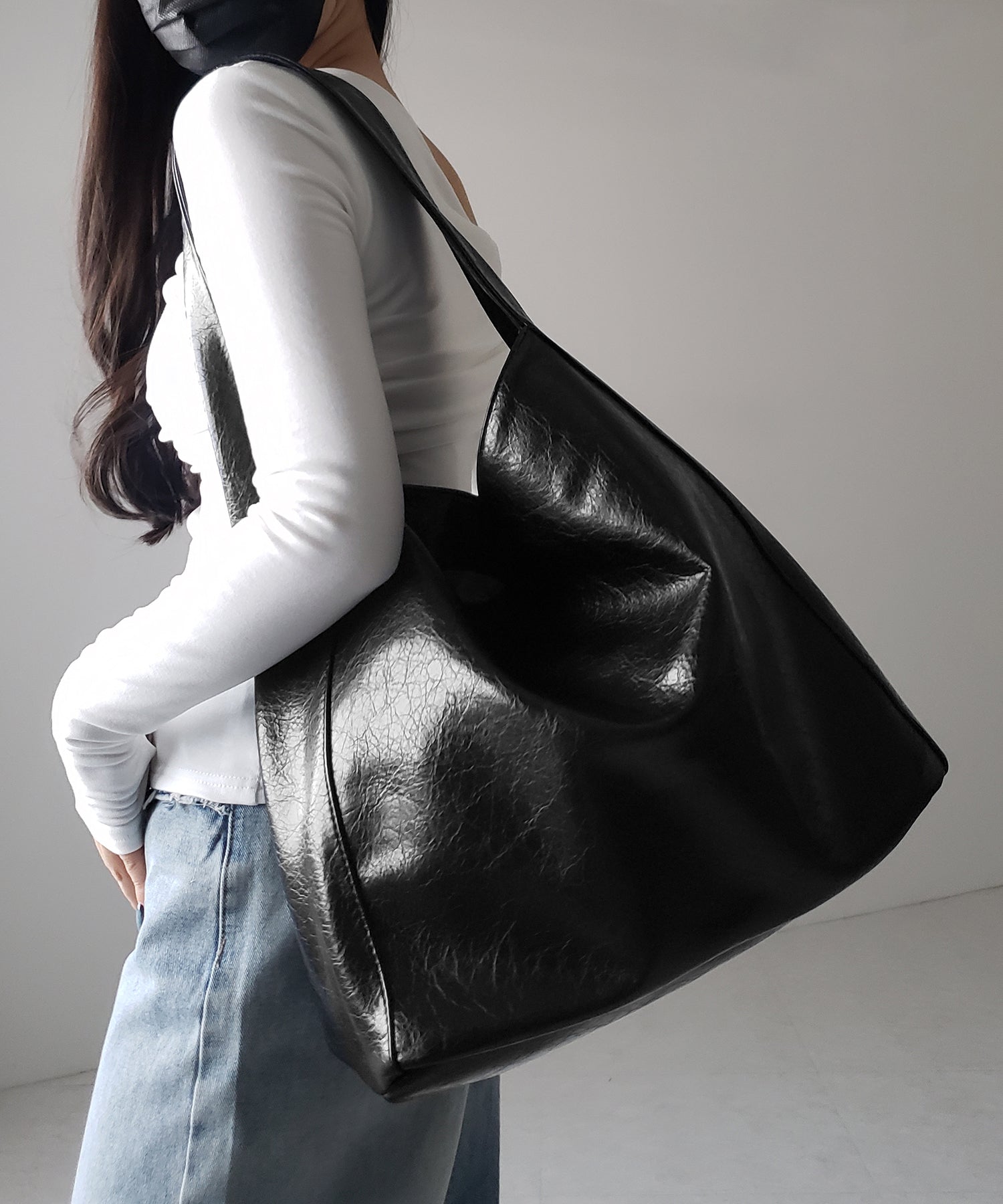 【 ２color ／ 大容量 】フェイクシボレザーワンハンドルショルダーバッグ ／ fake shibo leather onehandle shoulder bag