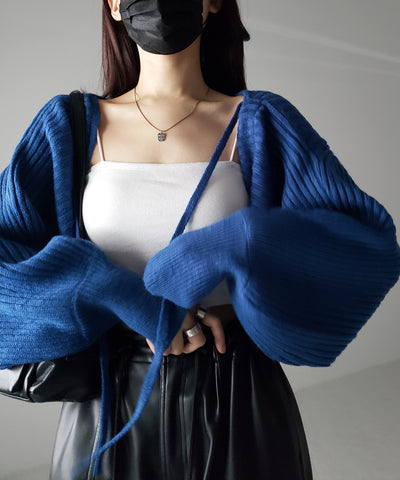 【 ９color 】２WAYリボンモヘアライクショートリブニットカーデ