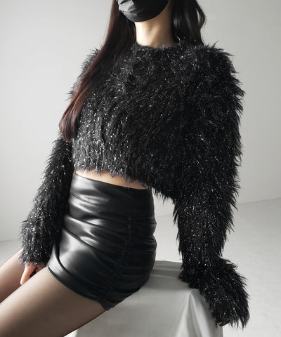 【 ２color 】ラメシャギーショートニットカーディガン ／ rame shaggy short knit cardigan