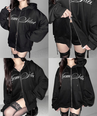 【 セットアップ可能 】レタリングロゴプリントダブルジップビッグパーカー ／ lettering logo print double zip BIG hoodie