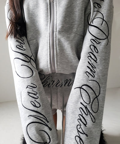 【 セットアップ 】レタリングロゴ刺繍ジップアップパーカー＆ショートパンツ ／ lettering logo embroidery zip-up hoodie ＆ short pants SETUP