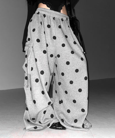 【 裾絞り可能２WAY 】ドットドローコードタックワイドカーゴスウェットパンツ ／ Dot drawcord tuck wide cargo sweatpants