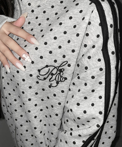 胸ロゴ刺繍ドットラインオーバースウェットブルゾン ／ chest logo embroidery side dot line over sweat blouson