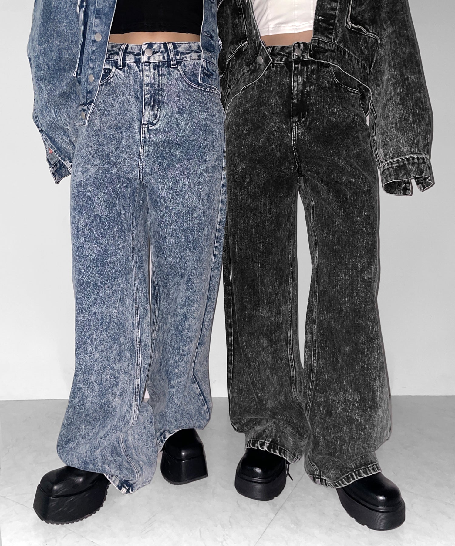 【 セットアップ着用可能 】ヴィンテージケミカルブリーチストレートワイドデニム ／ vintage chemical bleach straight wide denim