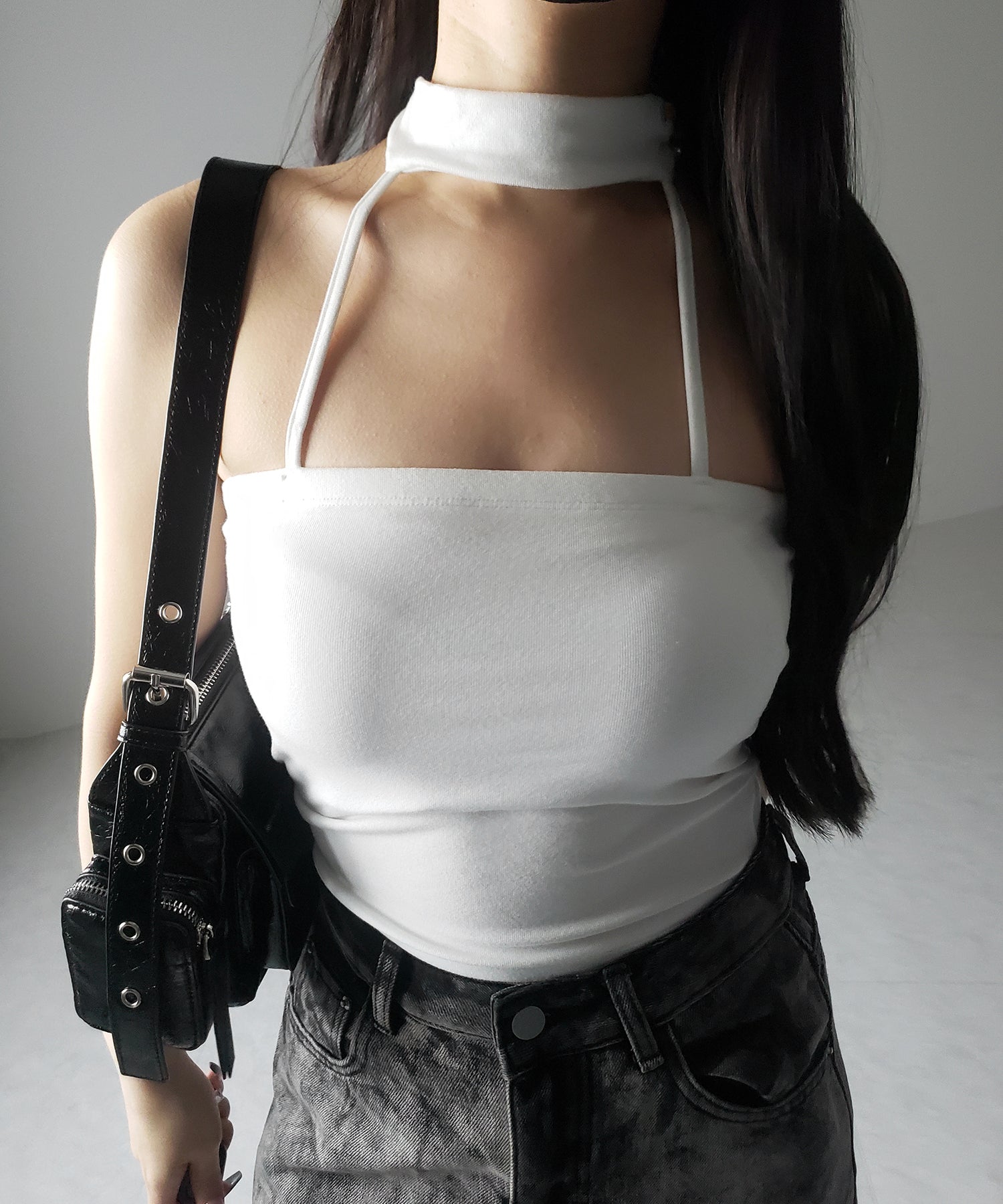 【 ３color ／ カップ付 】ダブルラインストラップチョーカーキャミソール ／ double line strap choker camisole