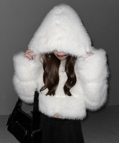 フェイクファーフーディショートコート ／ fake fur hoodie short coat