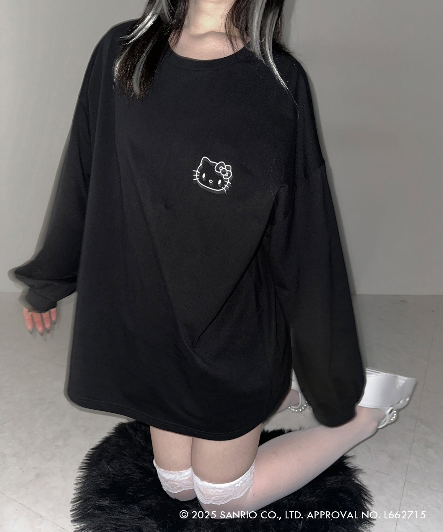 【 HELLO KITTY × me+em select 】ハローキティ刺繍長袖ビッグロンT ／ Hello Kitty embroidery big long sleeve T-Shirts【 セットアップ着用可能 】