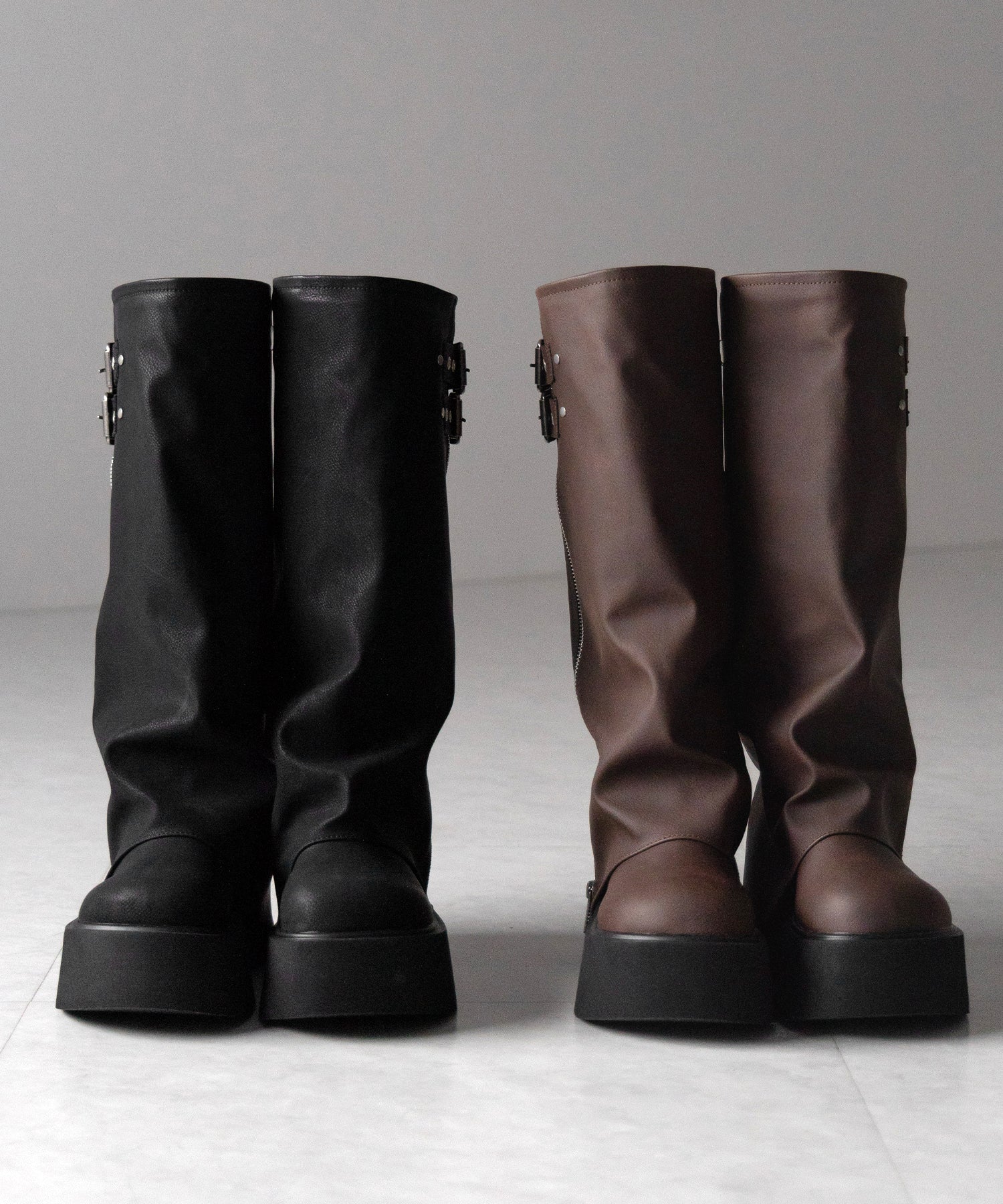 【 ２color 】ベルテッドヴィンテージ厚底カバーロングブーツ ／belted vintage platform cover long boots